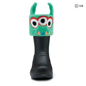 Hunter Kids Black Boots with Green Patterned Cuff